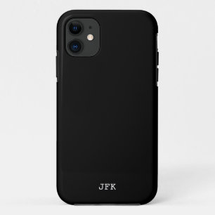 Modern black solid white initials custom  iPhone 11 case