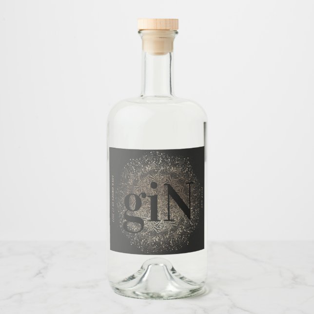 Modern Black Sparkle Embossed Bold Simple Gin Liquor Bottle Label (Front)