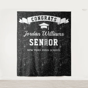 Modern Black Sparkle Graduation Photo Backdrop Tapestry