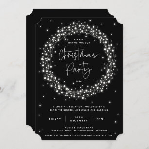 Modern Black Sparkling Lights Christmas Party Invitation