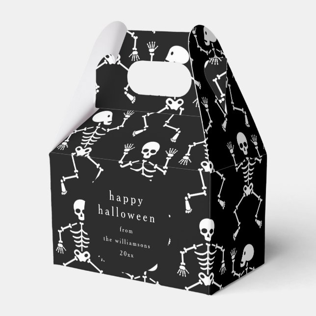 Modern Black Spooky Skeleton Halloween Custom Favour Box (Front Side)