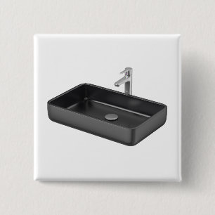 Modern black square bathroom sink with silver fauc 15 cm square badge