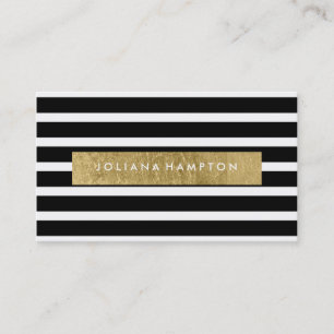 Modern Black Stripe Gold foil Luxe Business Card