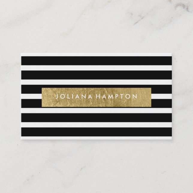 Modern Black Stripe Gold foil Luxe Business Card (Front)