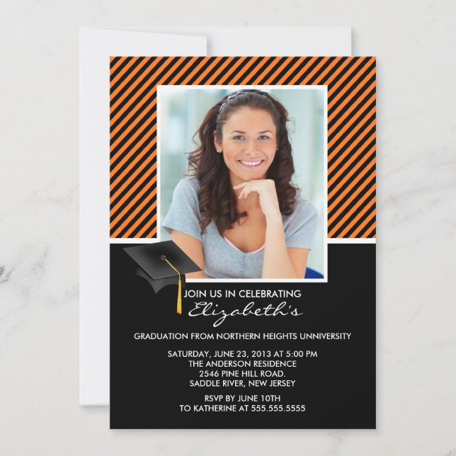 Modern Black Stripe Graduation Party Announcement (Front)