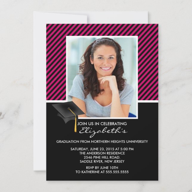 Modern Black Stripe Graduation Party Announcement (Front)