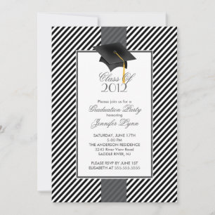 Modern Black Stripe Graduation Party Invitation