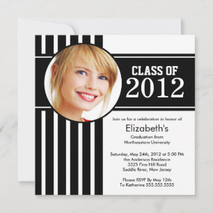 Modern Black Stripe Photo Graduation Party Invitation