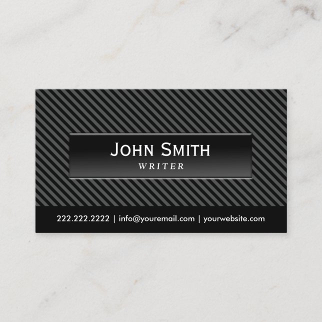 Modern Black Stripes Background Writer Business Card (Front)