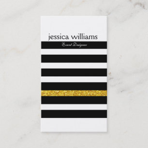 Modern Black Stripes Gold Glitter White background Business Card
