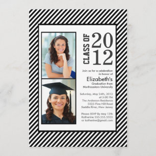 Modern Black Stripes Photo Graduation invitation