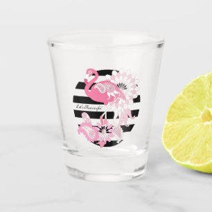Modern Black Stripes Pink Flamingo Shot Glass