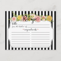 Modern Black Stripes with Roses Recipe Card