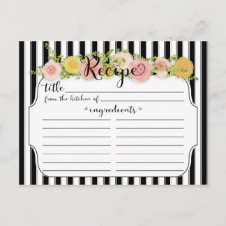 Modern Black Stripes with Roses Recipe Card