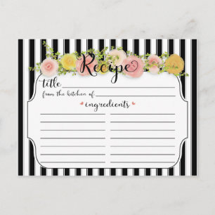 Modern Black Stripes with Roses Recipe Card