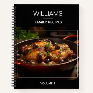 Modern Black Stylish Personalised Family Recipe Notebook