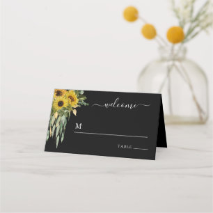 Modern Black Sunflower Wedding Place Place Card