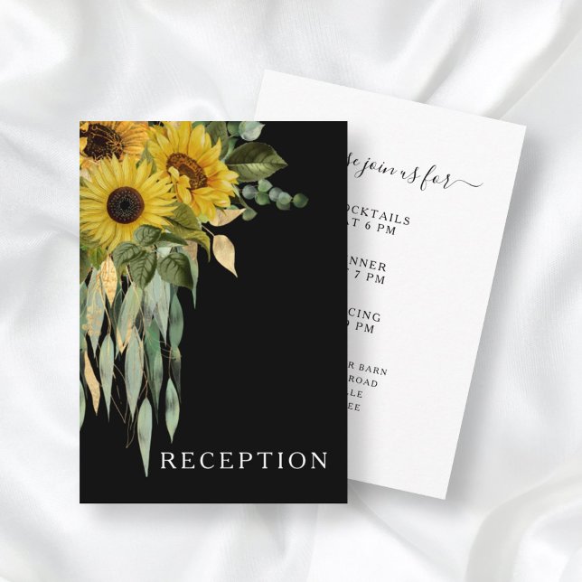 Modern Black Sunflower Wedding Reception Enclosure Card (Creator Uploaded)