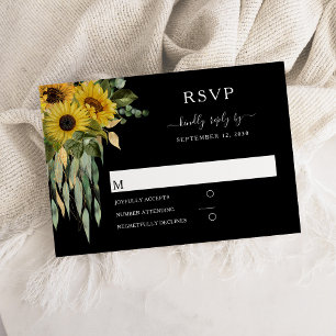 Modern Black Sunflower Wedding RSVP Card
