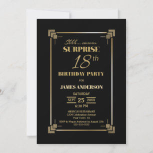 Modern Black Surprise 18th Birthday Party Invitation
