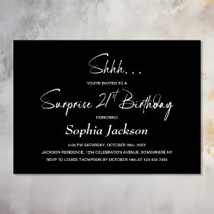Modern Black Surprise 21st Birthday Party Invitation