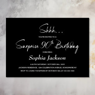 Modern Black Surprise 90th Birthday Party Invitation