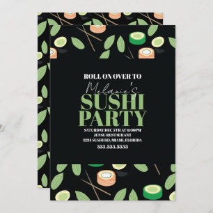 Modern Black Sushi Party Rolls Birthday Name Holiday Card