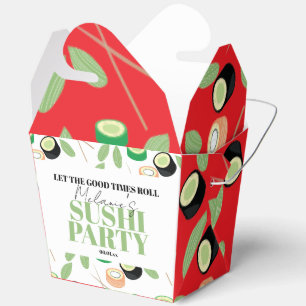 Modern Black Sushi Party Rolls Birthday Red Favour Box