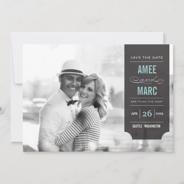 Modern Black Tab Stylish Chic Photo Save The Date (Front)
