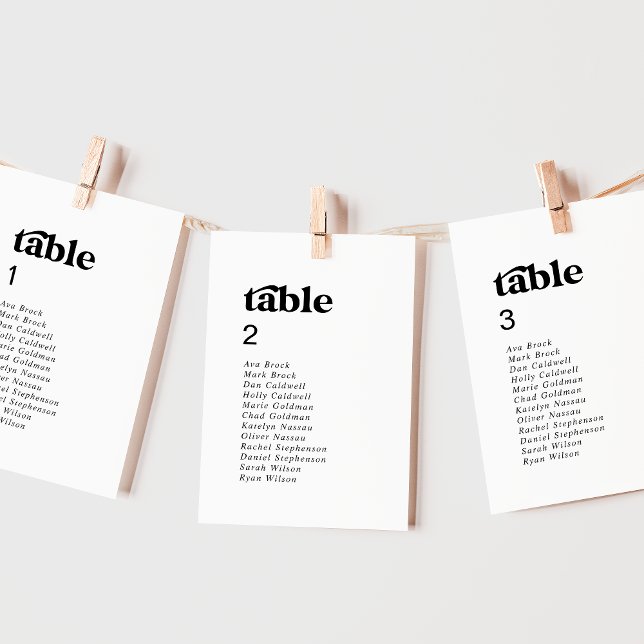 Modern Black Table Number Seating Chart Cards (Creator Uploaded)