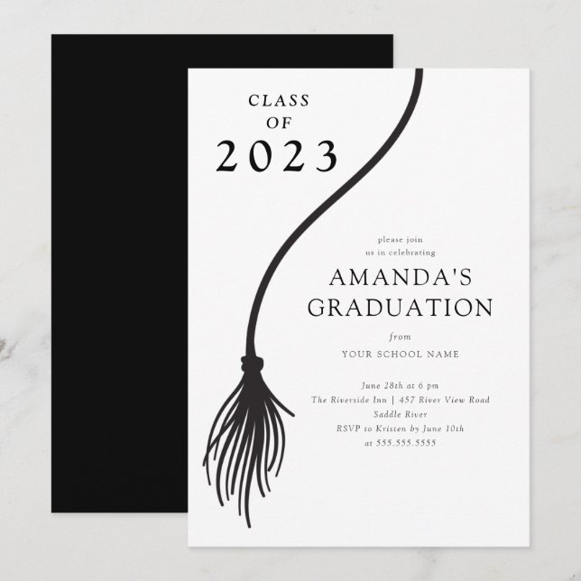 Modern Black Tassel Graduation Party Invitation (Front/Back)