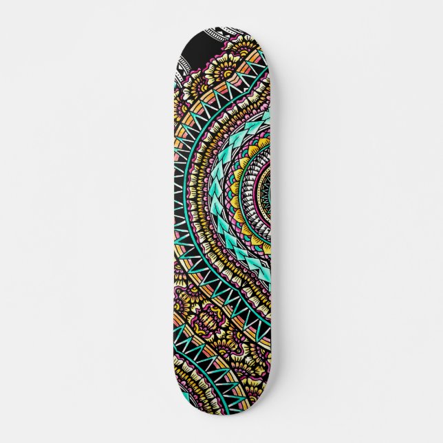 Modern Black Tattoo Ikat Geometric Tribal Pattern  Skateboard (Front)