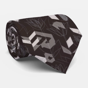 Modern Black Taupe Tulip Geometric Floral Pattern Tie