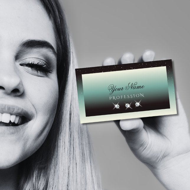 Modern Black Teal Gradient Sparkle Jewels Stylish Business Card (Creator Uploaded)