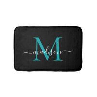 Modern Black Teal Green Monogram Script Elegant