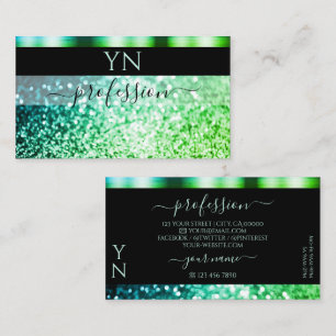 Modern Black Teal Green Sparkling Glitter Monogram Business Card