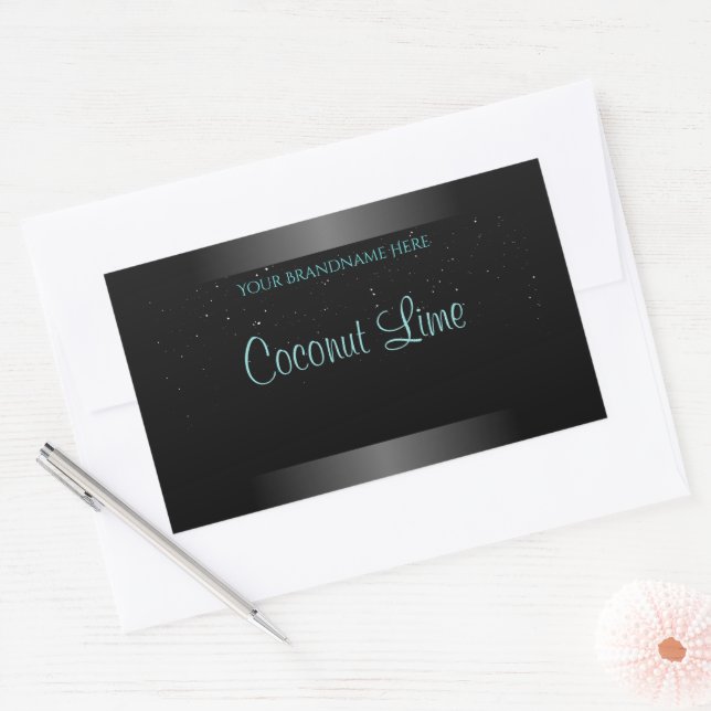 Modern Black Teal Ombre Product Label Soft Glitter (Envelope)