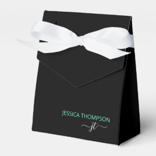 Modern Black Teal Simple Business Monogram Name Favour Box