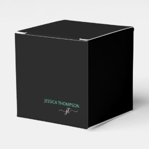 Modern Black Teal Simple Business Monogram Name Favour Box