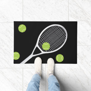 Modern Black Tennis Racket Ball Rug Doormat