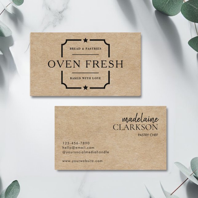 Modern Black Text Kraft Pastry Chef Bakery  Business Card (Creator Uploaded)