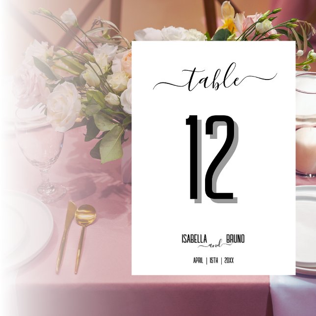 Modern Black Text Wedding Table Number Place Card (Creator Uploaded)