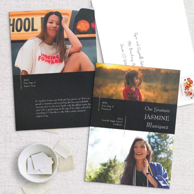 Modern Black Then/Now Graduation Announcement (Creator Uploaded)