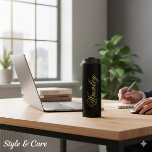 Modern Black Thermal Tumbler with Personalized Nam