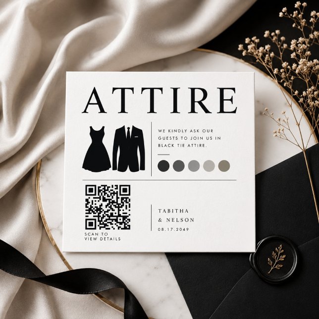 Modern Black Tie Attire QR Code Wedding Details  Enclosure Card (Creator Uploaded)