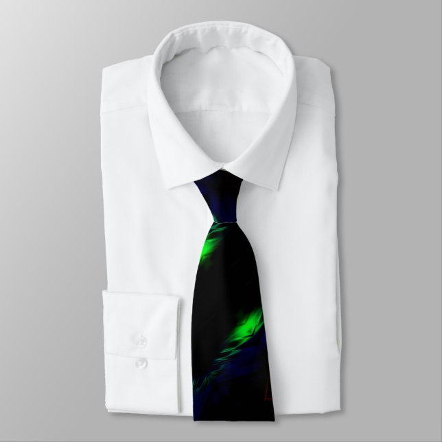 Modern Black Tie with Green and Blue Paint Streaks (Tied)