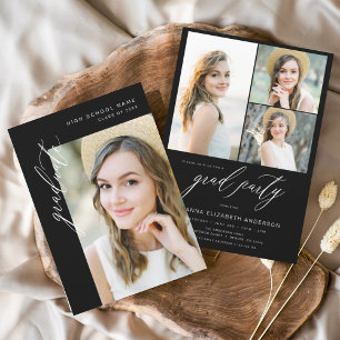 Modern Black Trendy Photo Graduation Party Invitation