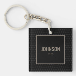 Modern Black Triangle Personalised Last Name Key Ring
