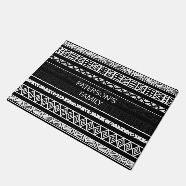 Modern Black Tribal Pattern Doormat (Angled)