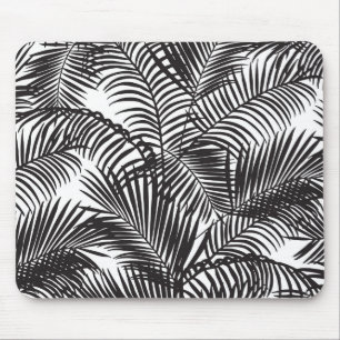 Modern black tropical palm trees pattern mouse mat